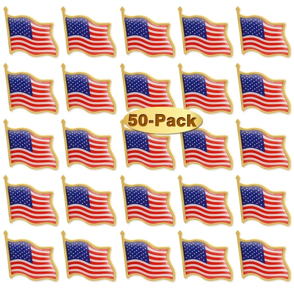 50 Pcs United States of American Flag Lapel Pins Bulk - USA 1inch, Pack 50